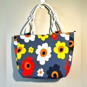 Farmhouse Is My Style Retro Floral Medium Size Tote Bag Rope Handle Zippered‎